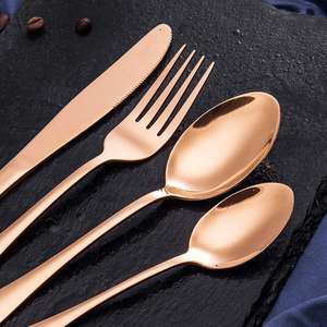 Ensemble de couverts en acier inoxydable durable pour anniversaire, fiançailles et fêtes, style royal hautement élégant, finition cuivre - Product Image 1