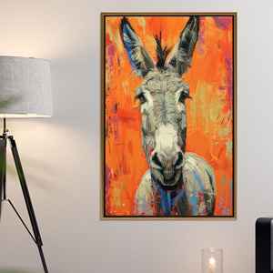 Arte de pared en lienzo de burro colorido - Impresión de retrato caprichosa para decoración rústica, LIEÑO ENMARCADO EN DORADO - Product Image 1