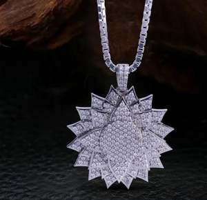 Collier pendentif fleur glacée éblouissante en argent sterling 925 avec diamants AAA, bijou classique hip-hop, cadeau pour homme - Product Image 1