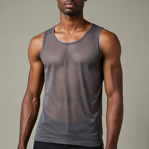 OEM Sheer Mesh T Shirts Short Sets <b>Men's</b> Sleeveless Workout Mesh Singlet <b>Vest</b> Bodybuilding <b>Muscle</b> Sheer Mesh Tops Sets <b>Men</b> - Product Image 3
