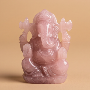 Statue de Ganesha de seigneur indien fait à la main sculpté pierre précieuse de quartz rose gravure religieuse artisanat pierre semi-précieuse d'Inde - Product Image 4