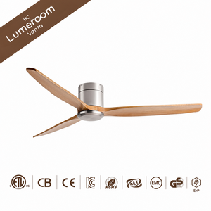 52 Inch Flush Mount Wood Ceiling <b>Fan</b> No Light with <b>Remote</b> <b>Control</b> 3 Solid Wood Blades Brushed Nickel Ceiling <b>Fan</b> - Product Image 1