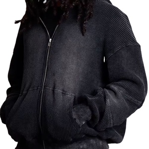 Nouveaux hommes élégants délavés au soleil Design Vintage 100% coton 320gsm hommes sweats à capuche zippés personnalisés lavage à l'acide sweats à capuche en détresse pour hommes - Product Image 2