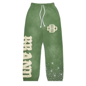 Personnalisé ample 100% coton strass cristal large jambe pantalon français éponge lavé Double taille droite survêtement pantalons de survêtement hommes - Product Image 2