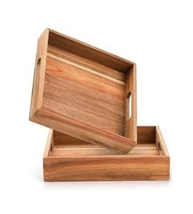 Plateau de service carré en bois fait à la main pour café jus eau et verre fantaisie Ins Design jetable maison plateau de service pour hamburgers - Product Image 4