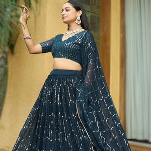 Bleu aqua Georgette Lehenga Choli avec paillettes Party Wear Club Dresses - Product Image 1