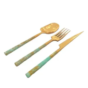 Vajilla Juego de Cubiertos de plata con diseño esmaltado y acero inoxidable recubierto de PVD dorado perfecto para menaje de cocina uso comedor - Product Image 1