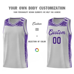 Conjuntos de Camisetas de Baloncesto Personalizadas en Morado y Gris, Diseño de Logotipo Digital, Técnicas de Impresión, Tallas Grandes, Transpirables, Antibacterianas y de Secado Rápido - Product Image 4