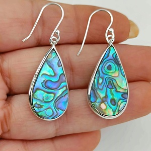 Pear Abalone Shell <b>Dangle</b> <b>Earrings</b> in 925 <b>Sterling</b> <b>Silver</b> - Product Image 1