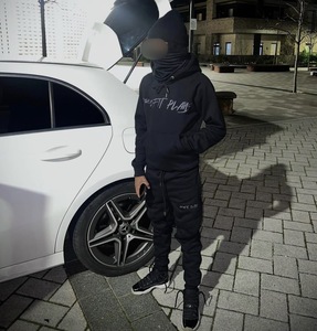 Custom Streetwear Printed Plus Size Black Tracksuit for Men Oversized <b>Hoodie</b> and Jogger Set 100% Polyester Winter Casual Set - Product Image 4