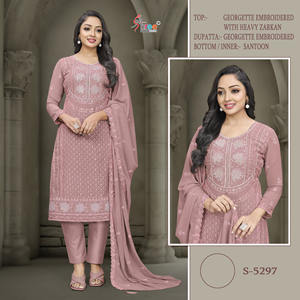 Nouvel Arrivage Indien Pakistan Faux Georgette Salwar Costumes Dupatta Zarkan Broderie Travail Vente En Gros Fourniture D'usine À Vendre - Product Image 3