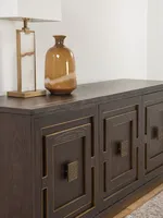 Moderner Medien-Schrank - Geometrische Metallakzente & Kräftiger Holzton - Ausverkauf