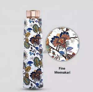 Dios ขวดน้ำทองแดงบริสุทธิ์คุณภาพสูงอายุรเวทขวดน้ำโลหะทองแดงพิมพ์ลายเคลือบสีขาวสีฟ้า500มล. - Product Image 2