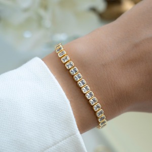 Best Seller Emerald Cut <b>Moissanite</b> Diamond Tennis <b>Bracelet</b> With 14k Gold Plated With 925 Silver Iced Out Diamond Jewelry Seller - Product Image 1