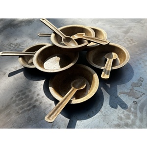 Bol de crème glacée avec cuillère feuilles d'arbre de casuarina biodégradable écologique matériau en fibres naturelles pour les cafés et les magasins de desserts - Product Image 1