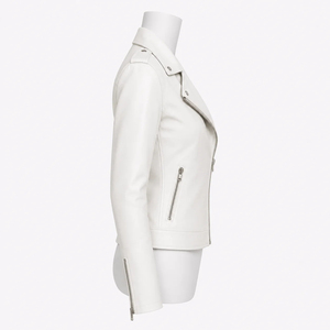 Premium <b>Women's</b> <b>White</b> PU Leather Moto <b>Jacket</b> Studded Lapel Collar Asymmetric Zipper Biker Style Spring/Winter Wear Waterproof - Product Image 3