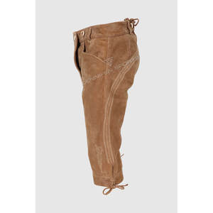 Lederhosen largo de alta calidad con tirantes para hombre, piel de vaca genuina, cuero de ante antiguo, bordado en botones frontales, cierre - Product Image 5