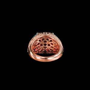 Rose Gold Plated 925 Bạc Cocktail Nhẫn Với 9ct Đệm Cắt Đỏ <span class=keywords><strong>Ruby</strong></span> Và Màu Xanh Turquoise Men Sang Trọng Đồ Trang Sức Mỹ - Product Image 5