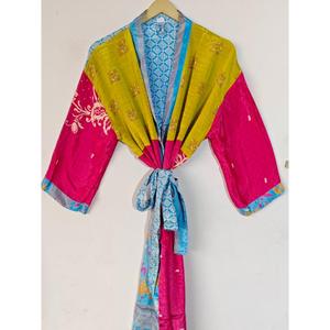 Ceinture Kimono en soie recyclée pour femmes saison d'automne robe sari en soie indienne Kimono ouvert pour la vie quotidienne thermique pour l'été printemps - Product Image 3