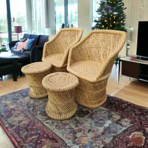 Ensemble de 2 2 tabourets ottomans en rotin bambou faits à la main de qualité supérieure pour villas à manger salon bureau cafétéria - Product Image 3