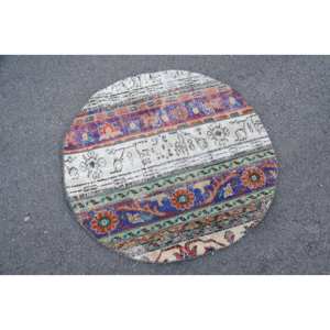 Tapis en laine turque Vintage à rayures beiges classiques 3x3ft grande surface avec motif de couloir rectangle abstrait pour chambre à coucher avec support en latex - Product Image 2