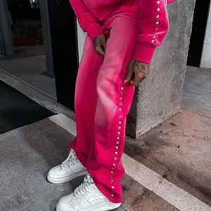 Ensemble survêtement homme streetwear délavé à l'acide avec strass, sweat à capuche zippé et pantalon de survêtement, fabriqué sur mesure - Product Image 2