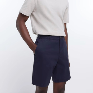 Bolsillos laterales de alta calidad con botones y cierre de cremallera 98% algodón 2% ELASTANO azul marino Slim Fit Shorts Unisex - Product Image 4