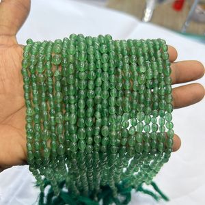 ลูกปัดหินควอทซ์สตรอเบอรี่ธรรมชาติทรงรีสีเขียว - Product Image 4