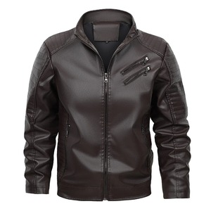 Chaqueta de Cuero para Hombre, Estilo Punk Urbano, Color Sólido, Cuello Alto, Manga Larga, Cierre de Cremallera, Cortavientos, para Otoño - Product Image 6