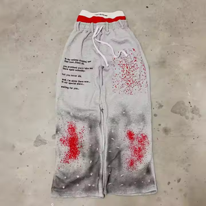 กางเกงวอร์มขาบานสำหรับผู้ชายกางเกงวอร์มผ้าคอตตอนแนวสตรีทฮิปฮอปลำลองผ้าคอตตอนทรงหลวมโอเวอร์ไซส์ออกแบบได้ตามต้องการ - Product Image 1