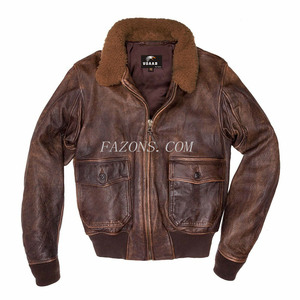 Blouson aviateur G-1 vintage pour homme, col en fourrure de mouton, blouson bomber rétro en cuir véritable vieilli, vente en gros - Product Image 6