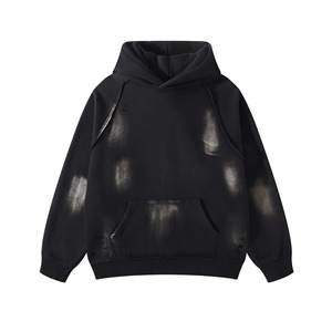Streetwear avec broderie et décoloration au soleil pour hommes, sweat à capuche épais avec strass, lavé à l'acide, fabricant personnalisé - Product Image 1