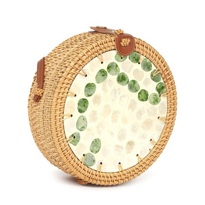 Eco friendly rattan <b>mother</b> <b>of</b> <b>pearl</b> inlay bag purses new arrival cheap cost woman handbag purse - Product Image 3