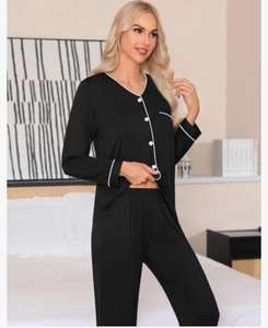 โมดอลแขนยาวคอวีแบบติดกระดุมชุดใส่อยู่บ้านแบบลำลองสำหรับผู้หญิงชุดใส่อยู่บ้านแบบสมอง XS-XXL ขนาด - Product Image 4