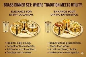 Service de table en laiton de qualité supérieure fabriqué en Inde, gravé, authentique, pour dîner, cadeau, ensemble de thali/assiettes en laiton pur - Product Image 3
