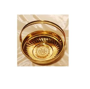 Traditional Handcrafted Yellow Brass Flower <b>Basket</b> for Pooja Worship Handmade Home Decor for Gifts Crafts Shape Model - Product Image 1