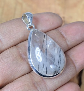 Colgante de piedras preciosas de Plata de Ley 925, joyería de rutilo negro, colgante de moda hecho a mano, colgante de diseñador en forma de pera, regalo para ella - Product Image 5