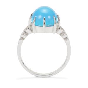 Bague en Agate Paraïba 6,45 carats avec Zircon Blanc en Argent Sterling Plaqué Rhodium, Bijou Vintage Tendance Incrusté - Product Image 3