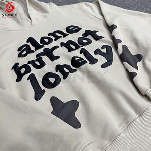 Top Quality Heavyweight 100% Cotton Hoodie <b>Wreath</b> Line Puff Printing Oversized Men's Hoodies - Product Image 3