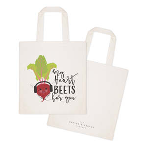 My Heart Beets for You Cotton Canvas Tote Bag 12oz Eco-Friendly Beach Bag Long Screen Printing Letter Cartoon for Daily Use Gift - Product Image 2