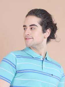 Media manga moderna y cómoda para Camiseta con cuello Polo en azul cielo 100% ropa informal de algodón para cada ocasión - Product Image 5