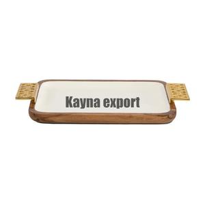 Bandeja rectangular de madera para servir con asa dorada única, decoración de bandeja de mesa para uso doméstico Floral para bodas y Navidad - Product Image 1