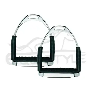 Horse Stirrup Customize Equestrian Riding Jointed Stirrup Stainless Steel High Quality Wholesale Black Tread Flexible Stirrups