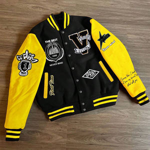 Produit à forte demande vêtements d'extérieur hommes grande taille bloc de couleur Slogan imprimé Applique Style campus collège Baseball vestes universitaires - Product Image 1