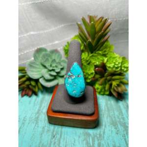 Navajo-Made <b>Statement</b> <b>Ring</b> with Kingman Turquoise & Sterling <b>Silver</b> Size 9 Everyday Gemstone <b>Ring</b> with Natural Stone Inlay - Product Image 1