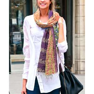 Bufanda Kantha Reversible Vintage 100% Algodón con Estampado a Mano, Accesorio de Moda para Mujer - Pañuelo y Estola - Product Image 2