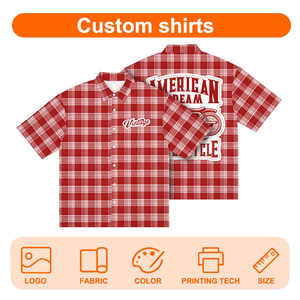 Personnalisé pur coton personnalisé pour hommes, chemise à manches courtes décontractée à carreaux contrastants style collège, brodée dans le dos et imprimée - Product Image 4