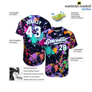 Authentique maillot de baseball 3D blanc-bleu clair personnalisé éclaboussures motif graffiti vêtements de sport uniques pour athlètes élégants imprimés - Product Image 3