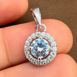 Colgante de Halo de diamante de plata esterlina antigua-Joyería de moda de Zirconia cúbica al por mayor - Product Image 2