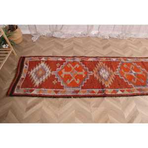 2.8x11.7 ft Vintage Rug, Herki Rug, <b>Red</b> Moroccan Rug <b>Wool</b> - Product Image 5